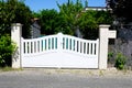 Modern classic white aluminum home gate portal of suburbs door house Royalty Free Stock Photo