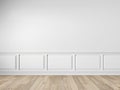 Modern classic white empty interior with wall panels, molding and wooden floor. Royalty Free Stock Photo