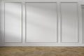 Modern classic white empty interior with wall panels and wooden floor. Royalty Free Stock Photo