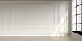 Modern classic white empty interior with wall panels and wooden floor. 3d render Royalty Free Stock Photo