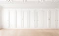 Modern classic white empty interior with wall panels and wooden floor Royalty Free Stock Photo