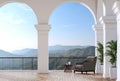 Modern classical style terrace with mountain view 3d render
