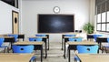 Modern classroom design with modern desk and seat 3D rendering