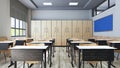 Modern classroom design with modern desk and seat realistic 3D rendering