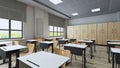 Modern classroom design with modern desk and seat 3D rendering