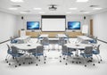 Modern classroom setup with interactive displays and flexible seating arrangements for collaborative learning Royalty Free Stock Photo