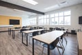 modern classroom with sleek furniture and interactive whiteboard for modern learning experience Royalty Free Stock Photo