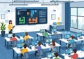 Modern classroom with students learning computer programming and coding basics Royalty Free Stock Photo