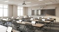Modern classroom with tablets on desks ready for students and interactive whiteboard use Royalty Free Stock Photo