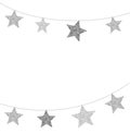 Modern, clean background with black and silver star garlands