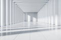 A modern and clean corridor with repetitive pillars, showcasing a bright and simple design on a white background, giving a Royalty Free Stock Photo