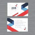 Modern and clean design business card template in blue and red triangle abstract background. Printing design template. Vector