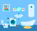 Modern clean interior of bathroom. Vector pictures in cartoon style