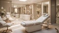 Modern clean interior design of bright beauty spa. Beauty and body care. Empty professional dermatologist room waiting for