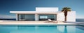 Modern clean minimalistic house with swimming pool and blue sky in summer day. Vacation best property Royalty Free Stock Photo