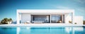 Modern clean minimalistic house with swimming pool and blue sky in summer day. Vacation best property Royalty Free Stock Photo