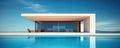 Modern clean minimalistic house with swimming pool and blue sky in summer day. Vacation best property Royalty Free Stock Photo