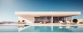 Modern clean minimalistic house with swimming pool and blue sky in summer day. Vacation best property Royalty Free Stock Photo