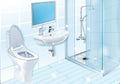 modern clean, neat and sanitized bathroom illustration with toilet, sink and shower Royalty Free Stock Photo