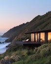 Modern Cliffside Oceanfront House Sunset View Luxury Home sea deck dark coast beach glass