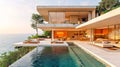 Modern Cliffside Villa with Infinite Pool at Sunset Royalty Free Stock Photo
