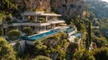 Modern Cliffside Villa with Infinity Pool and Lush Gardens Royalty Free Stock Photo