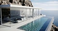 Modern cliffside villa with infinity pool overlooking ocean Royalty Free Stock Photo