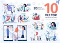 Medical Center Doctors Work Flat Vector Scenes Set