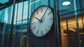 Modern clock on glass building exterior Royalty Free Stock Photo