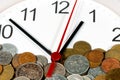Modern Clock with Old Coins Royalty Free Stock Photo