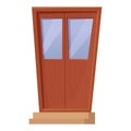 Modern closed wooden door in cartoon style isolated on white background. Doorway from glass and wood material.