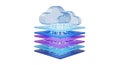 Modern cloud computing concept with layered pyramid structure in blue purple and pink colors Royalty Free Stock Photo