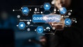 Modern Cloud Computing Concepts with User Touching Screen Interface and Data Security Icons for Digital Technology and Royalty Free Stock Photo