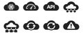 Modern cloud computing icon set featuring processor, API, performance, data transfer, synchronization, and alert symbols Royalty Free Stock Photo