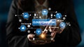 Modern Cloud Computing Solutions and Data Privacy Concepts Represented with Digital Icons and Touchscreen Interaction Royalty Free Stock Photo