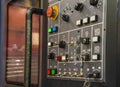 Modern CNC machining center with control panel on foreground. Close up view. Selective focus. Royalty Free Stock Photo