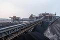 modern coal mine, with conveyor belts and mining equipment, in full operation