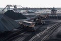 modern coal mine, with towering conveyor belts and large trucks transporting the mined fuel Royalty Free Stock Photo