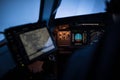 Modern cockpit a commercial airliner airplane during takeoff Royalty Free Stock Photo