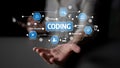 Modern Coding Concept with Data Structure, Testing and Source Code Icons Integrated into a Hand Gesture Showing Royalty Free Stock Photo