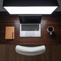 Modern Coding Workspace from Above Royalty Free Stock Photo