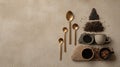 Modern coffee composition with golden spoons on textured surface Royalty Free Stock Photo