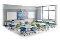 Modern collaborative learning space with interactive whiteboard and flexible seating arrangements Royalty Free Stock Photo