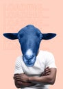 Modern collage. Concept of man with donkey head on color background. Royalty Free Stock Photo