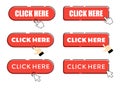 Modern collection for web site. Online shopping. Click here, apply, buttons hand pointer clicking. Vector illustration on a white