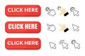 Modern collection for web site. Online shopping. Click here, apply, buttons hand pointer clicking. Vector illustration on a white
