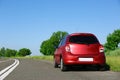 Modern color family car on highway