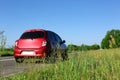 Modern color family car on highway