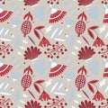 Modern colored seamless pink pattern with flowers and geometric elements. Purple, red, light blue and gray colors Royalty Free Stock Photo