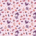 Modern colored seamless pink pattern with flowers and geometric elements. Purple, red, pink and orange colors Royalty Free Stock Photo